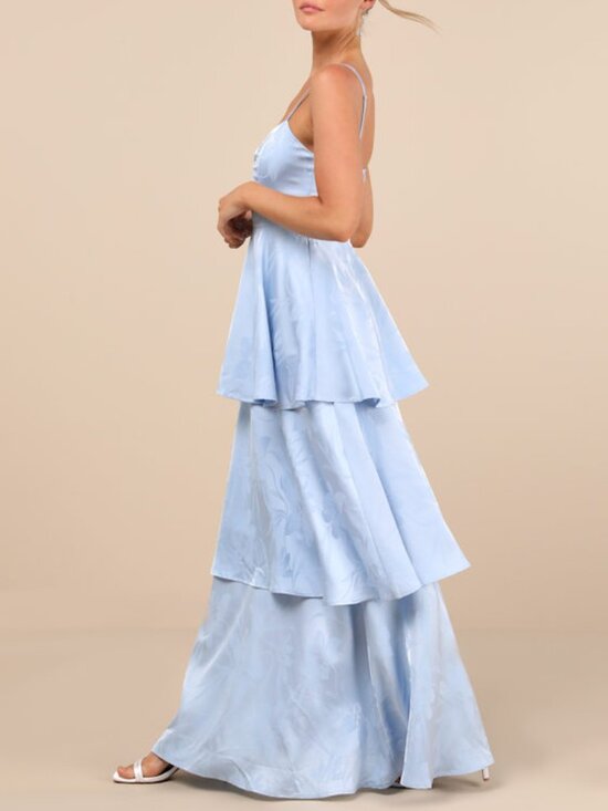 Lulus Dresses & Skirts - Lulus Prigette Light Blue Jacquard Tiered Maxi Dress - Size L
